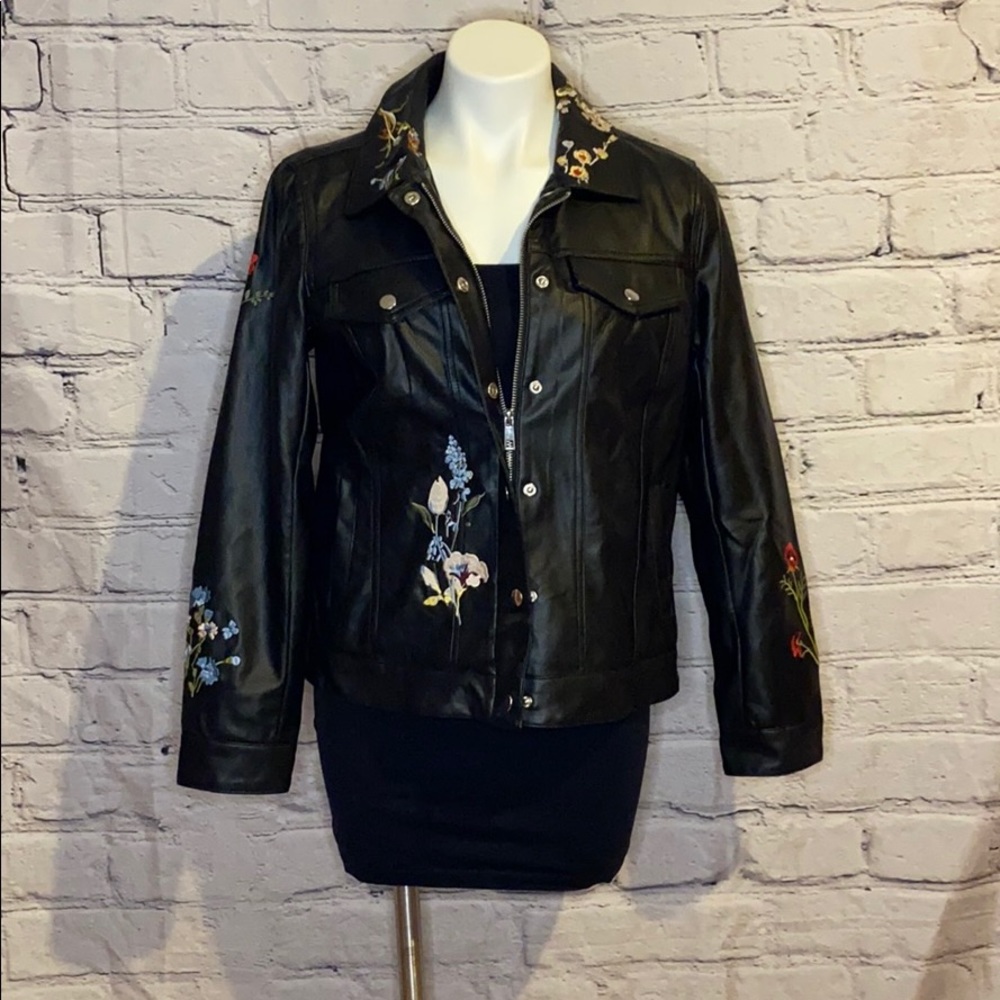 Faux leather embroidered rockstar jacket